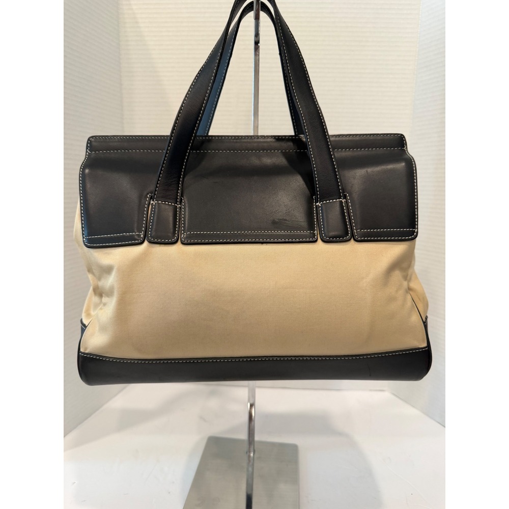 Vintage Coach Hampton Beige Fabric/Black Leather‎ Trim Tote Bag Purse 7705 - Picture 4 of 9